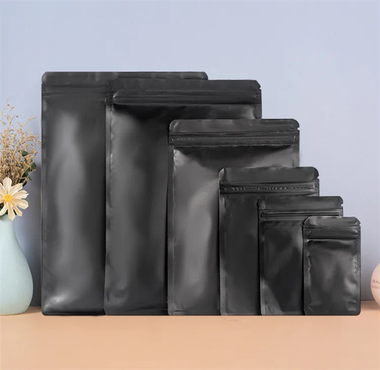 100PCS Matte Black Aluminum Foil Ziplock Packaging Bag DIY Matcha Snack Coffee Sugar Beaf Biscuit Candy Tea Gift Storage Pouches