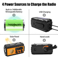 Woopker Emergency Radio 20000mAh XSY-350 FM Radio AM/WB/NOAA Weather Dual USB Rechargeable Solar SOS Alarm Power Bank Flashlight
