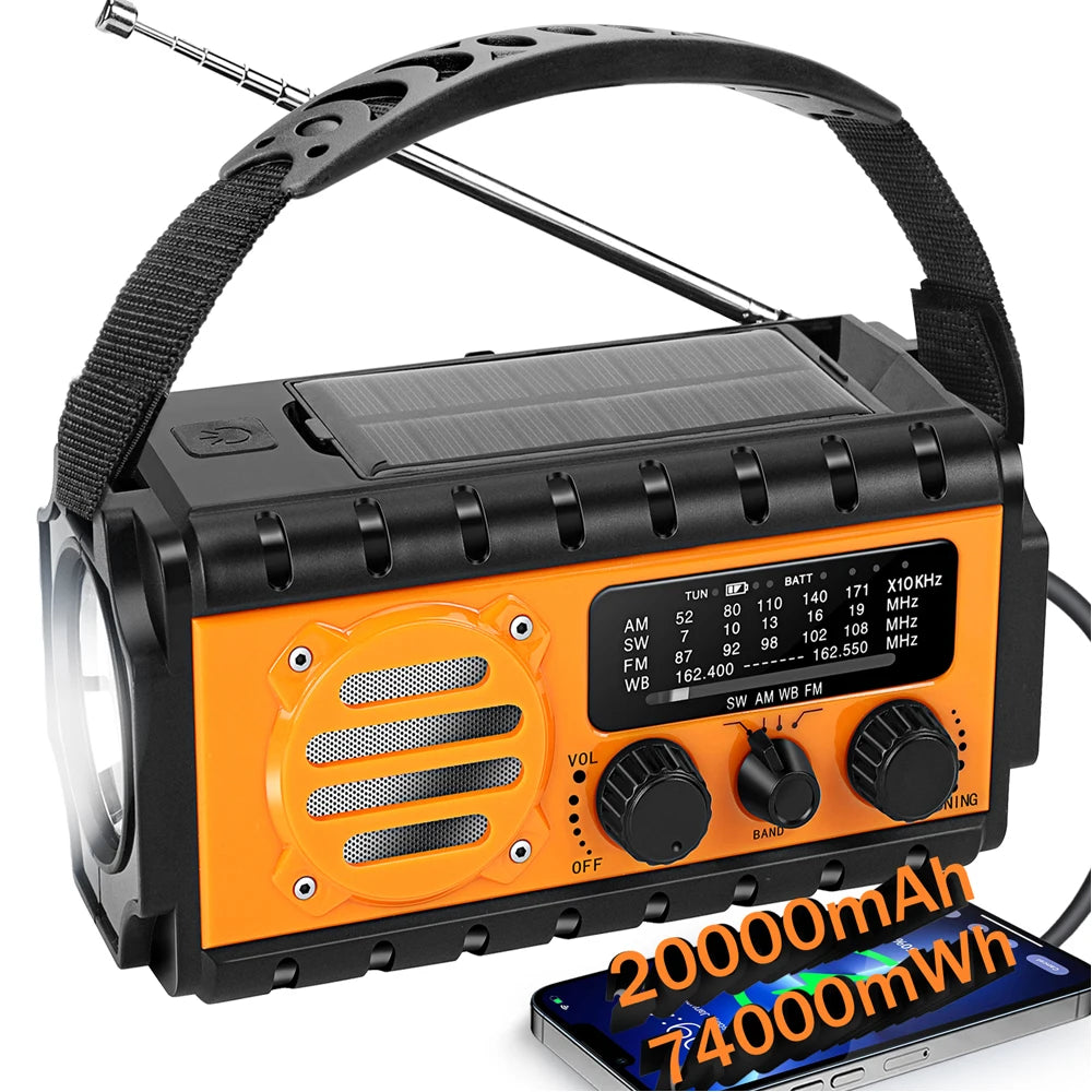 Woopker Emergency Radio 20000mAh XSY-350 FM Radio AM/WB/NOAA Weather Dual USB Rechargeable Solar SOS Alarm Power Bank Flashlight