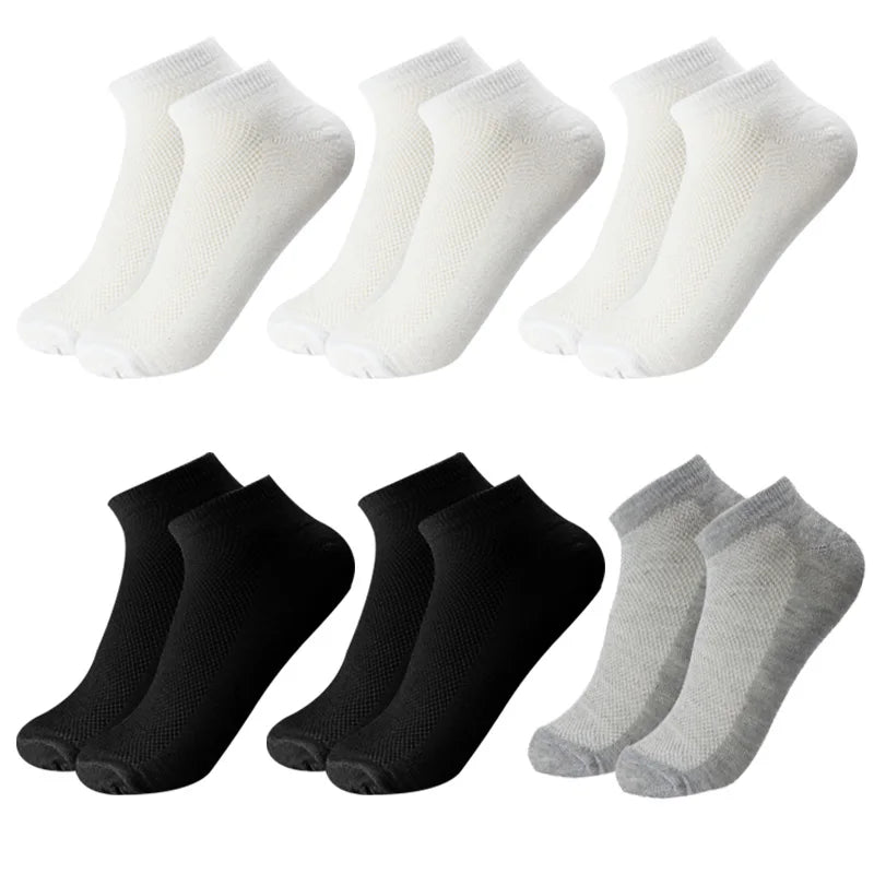 6 Pairs Breathable Men's Socks Short Ankle Elastic Solid Color Mesh High Quality Business Unisex Sokken Plus Size EU38-47