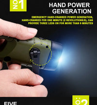 Portable LED Flashlight Tent Light Hand Crank Dynamo Solar Power Torch for Outdoor Camping Hiking Long-range Emergency Lantern
