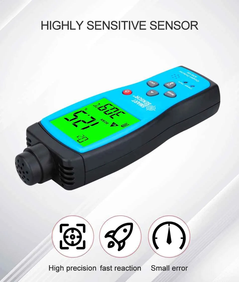 Digital Oxygen Meter O2 Gas Detector Sound Light Alarm Gas Monitor Air Quality Meter with Temperature LCD Display