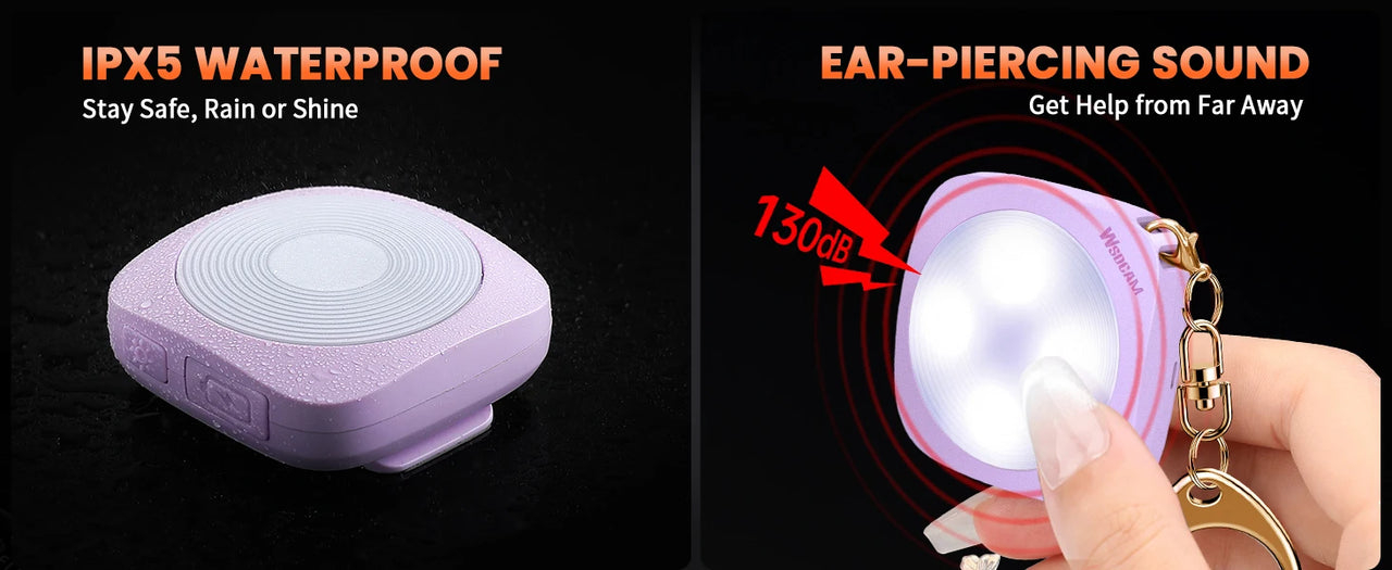 Wsdcam Personal LED Emergency Night Light + Press Tap Fast Alarm Type-C Charging 130dB Safety Self Defense Alarm with Key Chain
