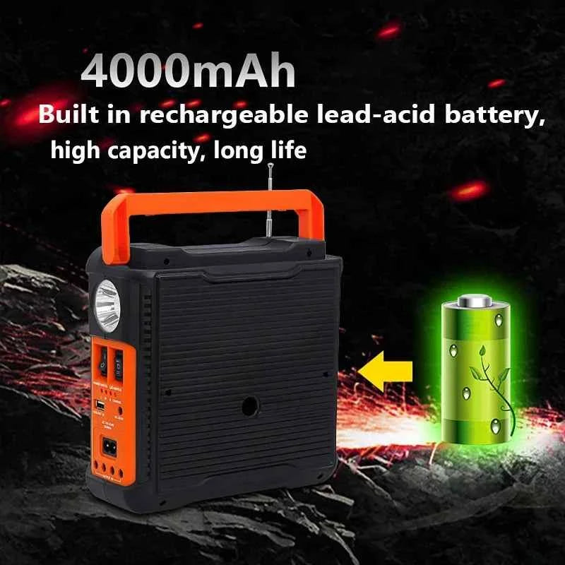 Solar Panel Generator Kit with 3 LED Bulbs Bluetooth Radio Speaker for Outdoor Camping Emergency Power Supply