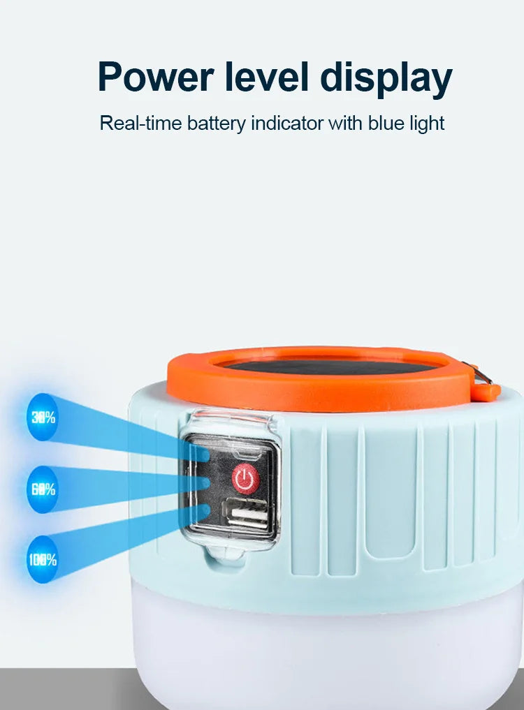 Waterproof Solar LED Camping Light Rechargeable Tent Lamp Portable Lanterns Outdoor Emergency Lights Market Energy Saving Bulb
