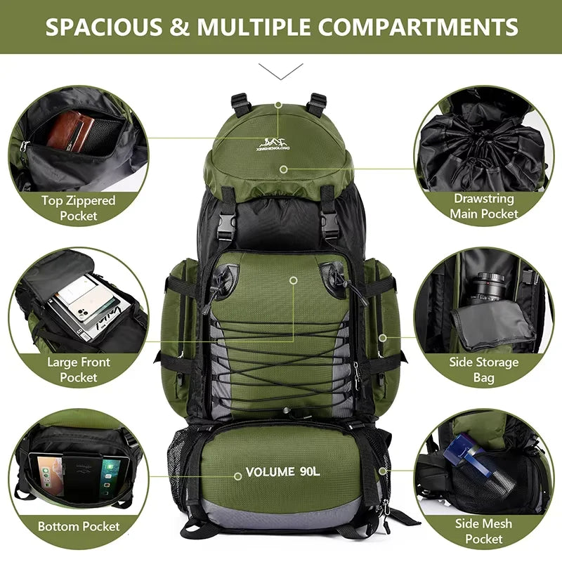 90L Waterproof Hiking Backpack Camping Rucksack Large Capacity Travel Outdoor Sports Bag for Trekking Camping Equipment - Seeds-or-Survival