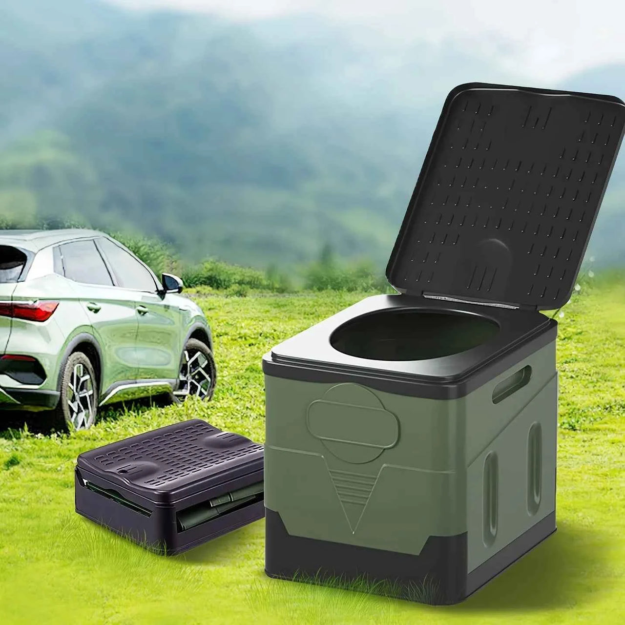 Portable Camping Foldable Toilet Collapsible Portable Potty for Camping Road Trips Emergency Car Use