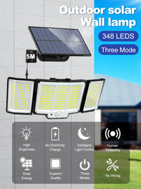 Solar Lights Outdoor 348LED 3 Heads Waterproof Solar Powered Security Flood Lights Motion Sensor Outdoor Lights For Garden