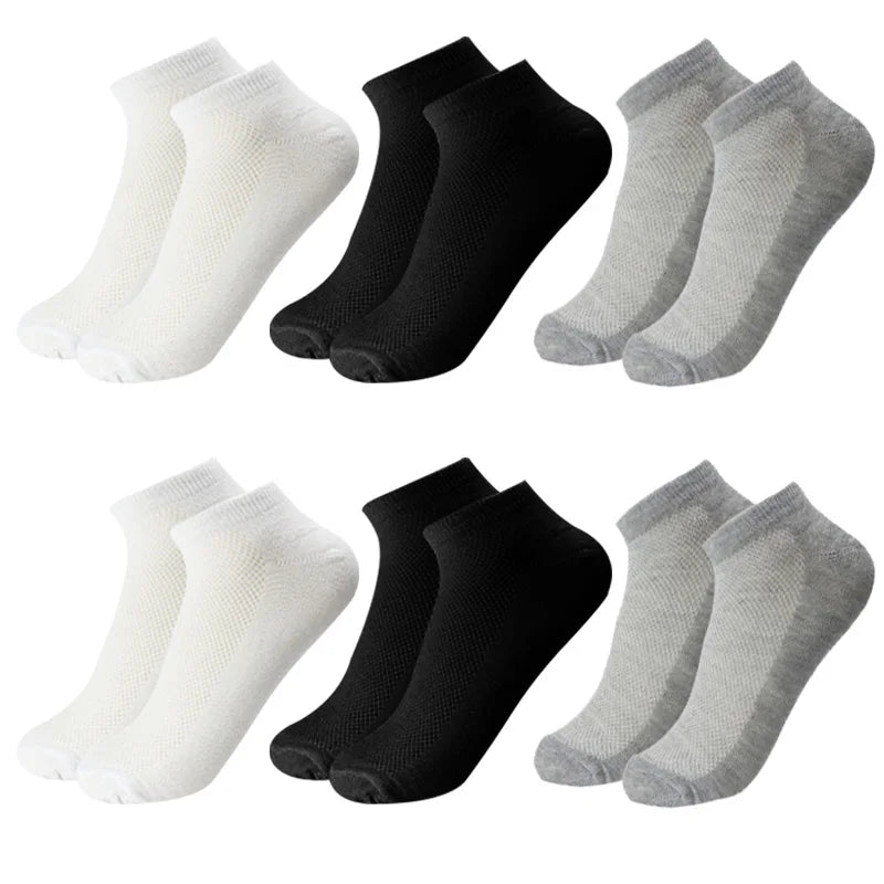 6 Pairs Breathable Men's Socks Short Ankle Elastic Solid Color Mesh High Quality Business Unisex Sokken Plus Size EU38-47