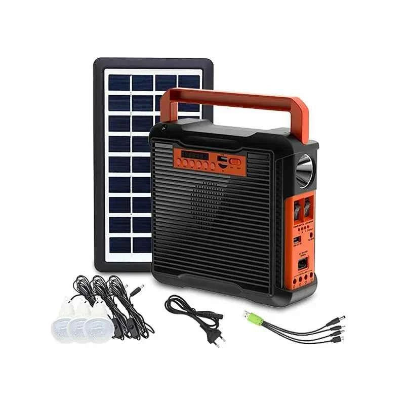 Solar Panel Generator Kit with 3 LED Bulbs Bluetooth Radio Speaker for Outdoor Camping Emergency Power Supply