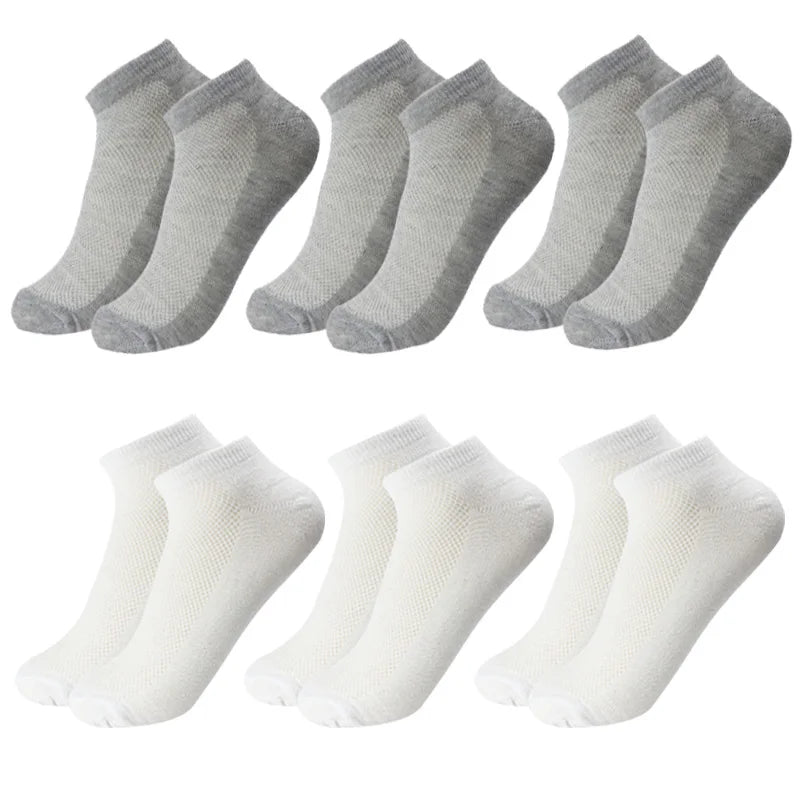 6 Pairs Breathable Men's Socks Short Ankle Elastic Solid Color Mesh High Quality Business Unisex Sokken Plus Size EU38-47