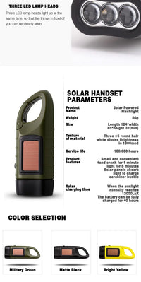 Portable LED Flashlight Tent Light Hand Crank Dynamo Solar Power Torch for Outdoor Camping Hiking Long-range Emergency Lantern