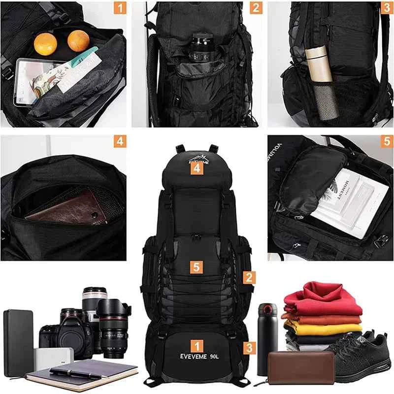 90L Waterproof Hiking Backpack Camping Rucksack Large Capacity Travel Outdoor Sports Bag for Trekking Camping Equipment