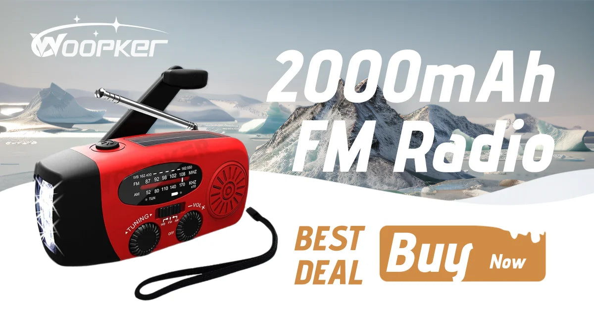 Woopker Emergency Radio 20000mAh XSY-350 FM Radio AM/WB/NOAA Weather Dual USB Rechargeable Solar SOS Alarm Power Bank Flashlight