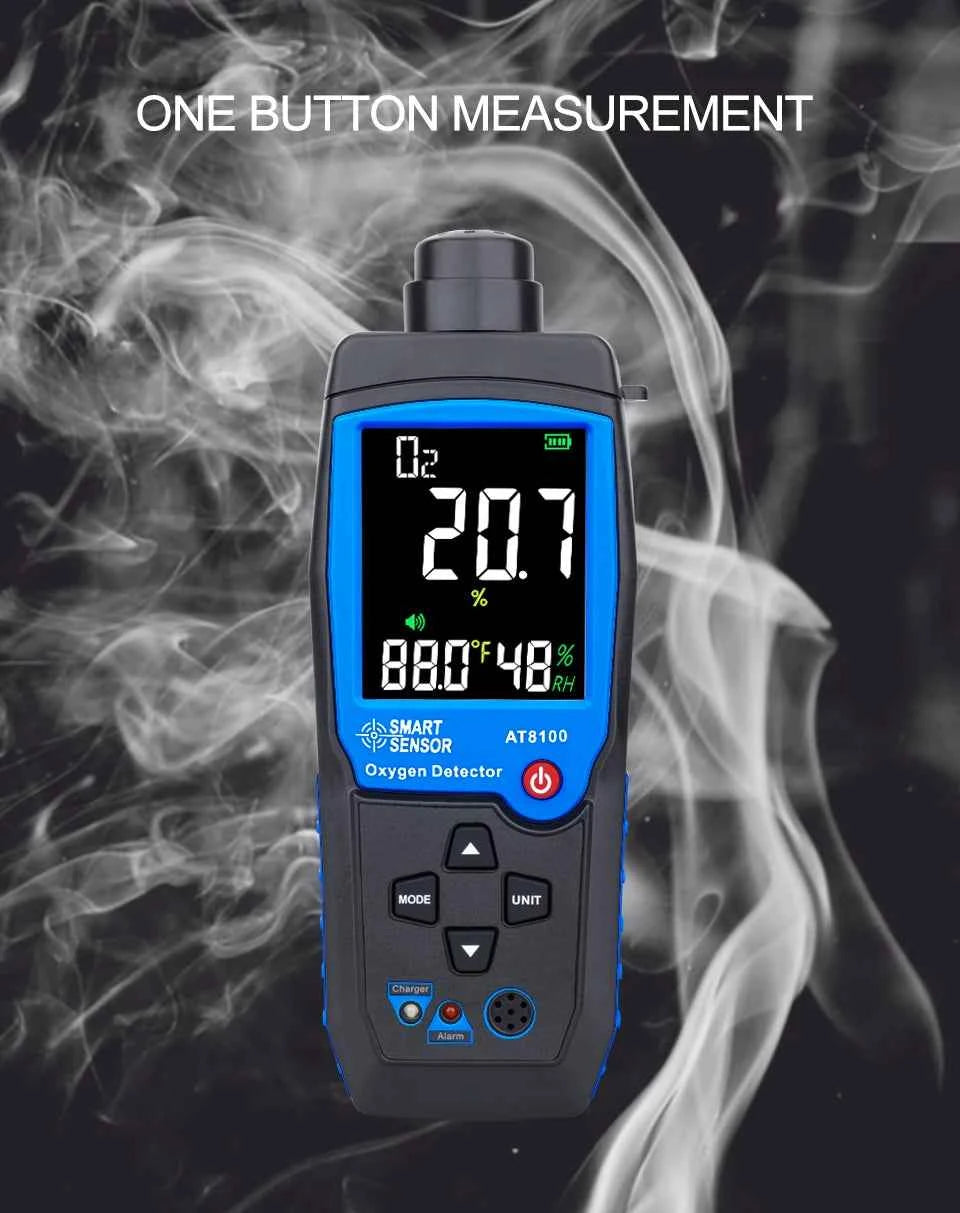 Digital Oxygen Meter O2 Gas Detector Sound Light Alarm Gas Monitor Air Quality Meter with Temperature LCD Display