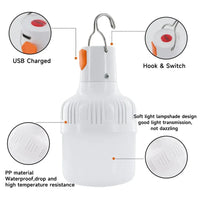 200W 80W 60W High Power LED Camping Light Rechargeable Portable Lanterns Outdoor Emergency BBQ Tent Lighting Lamp Bulb with Hook