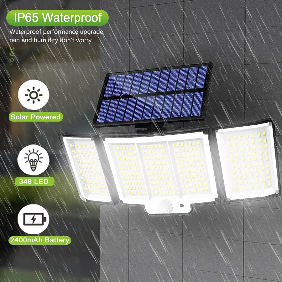 Solar Lights Outdoor 348LED 3 Heads Waterproof Solar Powered Security Flood Lights Motion Sensor Outdoor Lights For Garden