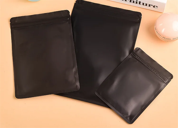 100PCS Matte Black Aluminum Foil Ziplock Packaging Bag DIY Matcha Snack Coffee Sugar Beaf Biscuit Candy Tea Gift Storage Pouches