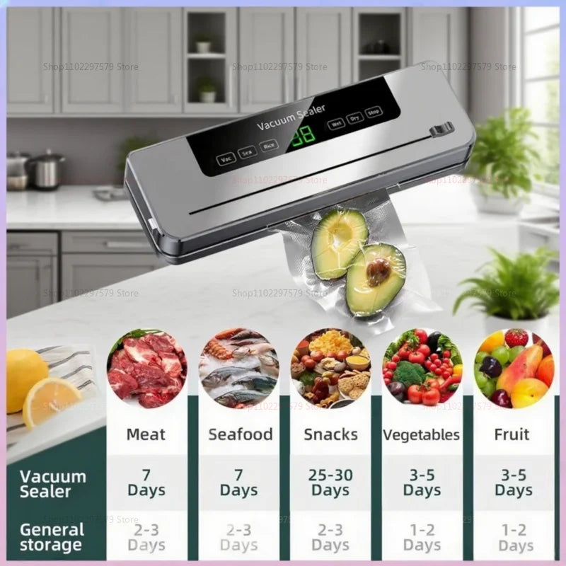 Electric Vacuum Sealer Built-In Cutter Knife Dry/Wet Food Sealed Packaging Kitchen Food Preservation Vacuum Packaging Machine