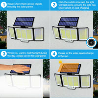 Solar Lights Outdoor 348LED 3 Heads Waterproof Solar Powered Security Flood Lights Motion Sensor Outdoor Lights For Garden