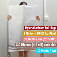 10 Packs 5 Gallon Mylar Bags Resealable Aluminum Foil Bags For Long Term Food Storage Food Grade and Light Proof (20’’x30'') - Seeds-or-Survival