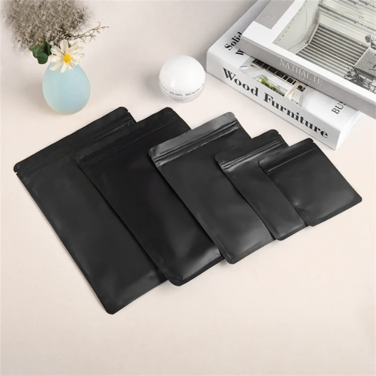 100PCS Matte Black Aluminum Foil Ziplock Packaging Bag DIY Matcha Snack Coffee Sugar Beaf Biscuit Candy Tea Gift Storage Pouches
