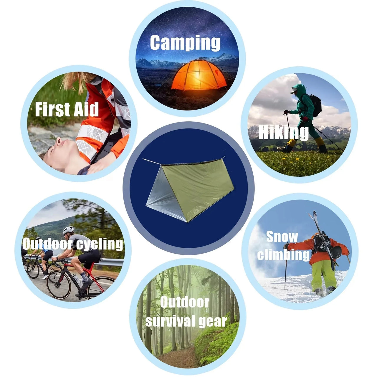 Professional Outdoor Emergency Tent Kit - Includes Ground Pegs, Clips, Whistle, Carabiner & Storage Bag |Portable for travel