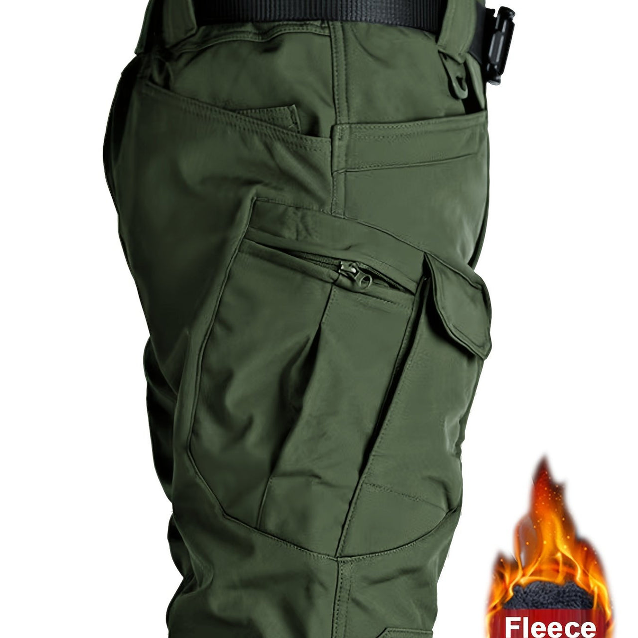 Warm & Durable Men's Tactical Pants - Fleece-Lined Polyester-Spandex Blend, Casual Style with Multiple Pockets & Adjustable Waistband for Winter Outdoor Activities - Seeds-or-Survival