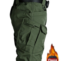 Warm & Durable Men's Tactical Pants - Fleece-Lined Polyester-Spandex Blend, Casual Style with Multiple Pockets & Adjustable Waistband for Winter Outdoor Activities - Seeds-or-Survival