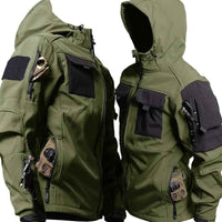 Chic Color Block Men's Windproof Long Sleeve Hooded Zip Up Jacket With Multi-pocket, Men's Outdoor Tactical Outwear For Fall Winter Hiking Camping Fishing