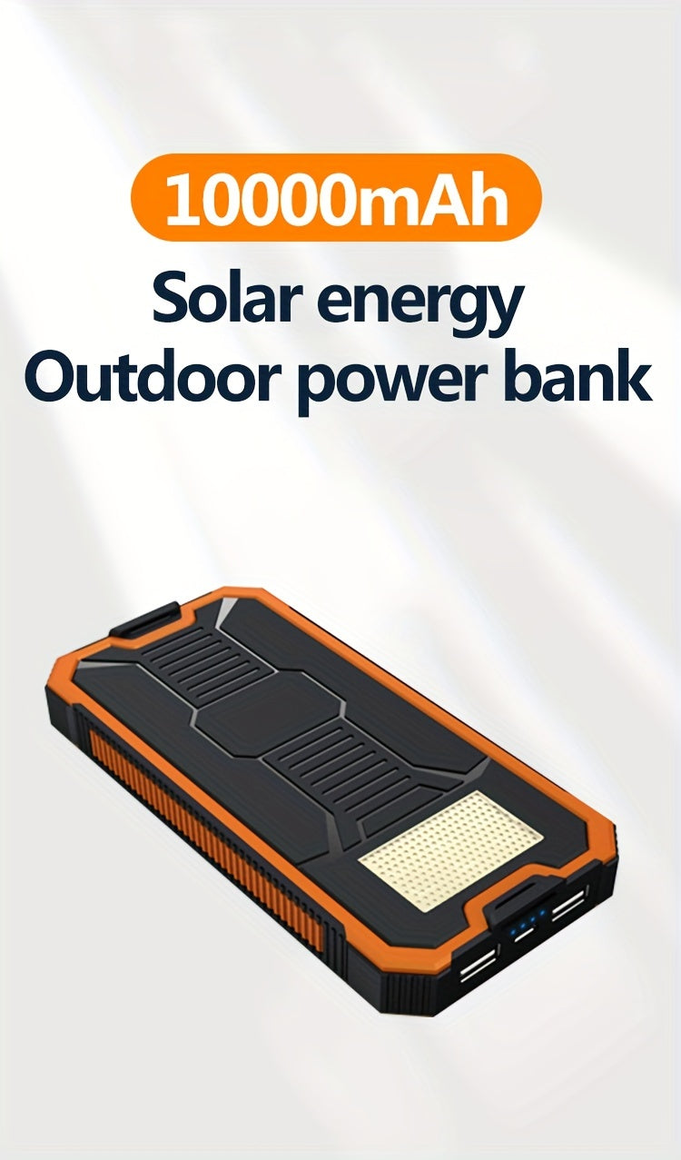 1pc EcoPower 10000mAh Solar Power Bank with LED Light, Dual Output, Portable Charger with Voltage Display, USB & Battery Powered, Universal Compatibility, Rechargeable Lithium Polymer Battery