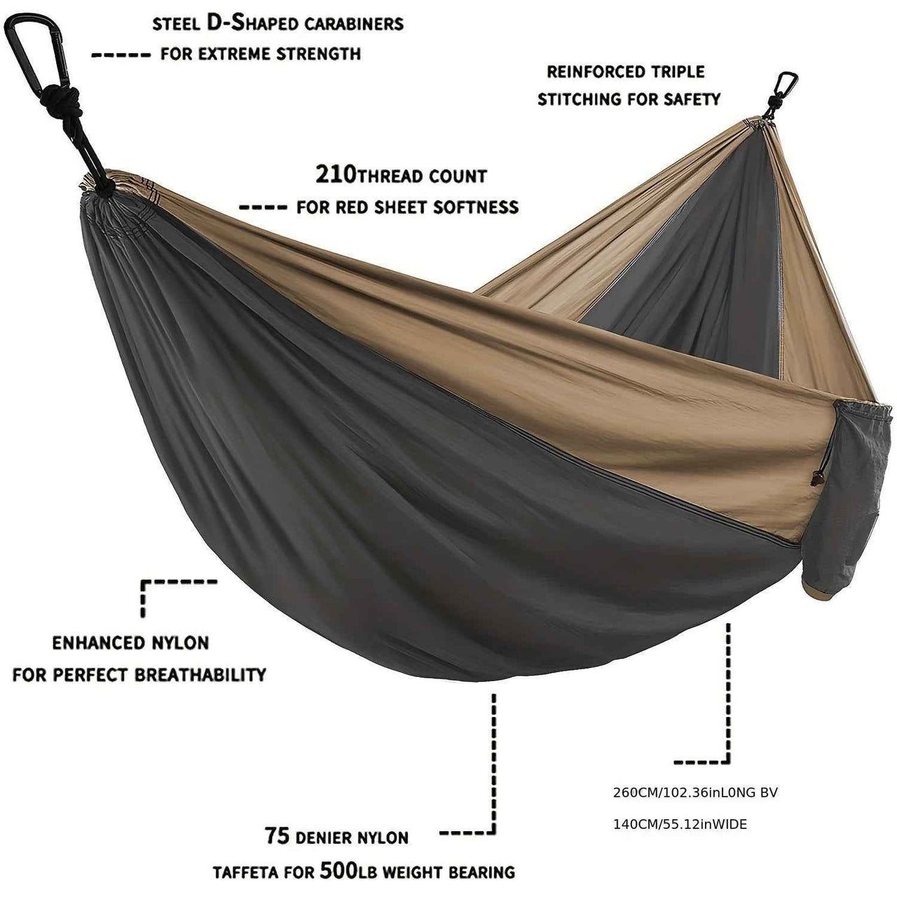 Parachute Hammock With Hammock Strap And Black Carabiner, Camping Survival Travel Outdoor Furniture