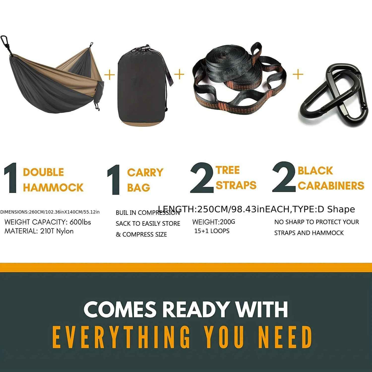Parachute Hammock With Hammock Strap And Black Carabiner, Camping Survival Travel Outdoor Furniture