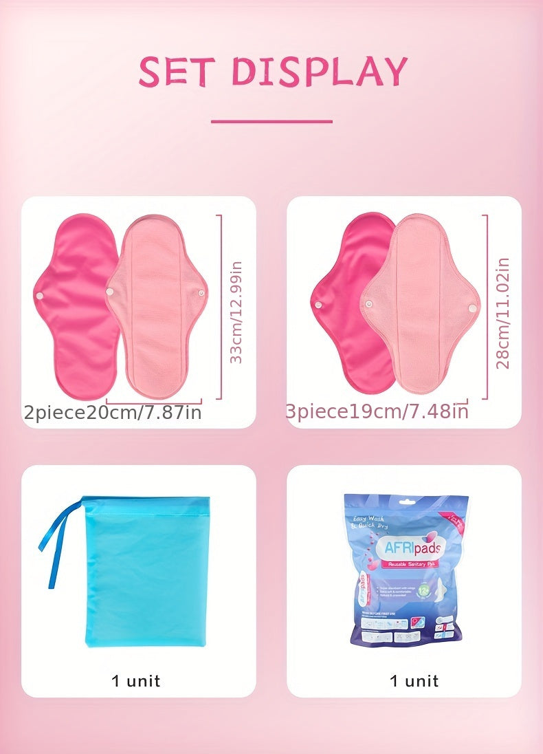 6pcs Reusable Sanitary Napkins Set - Ultra-Absorbent, Leak-Proof, and Misplacement-Proof Feminine Hygiene Products with Wings for Large Flow - Includes 1pc Storage Bag and Unscented Design for Comfortable and Convenient Menst
