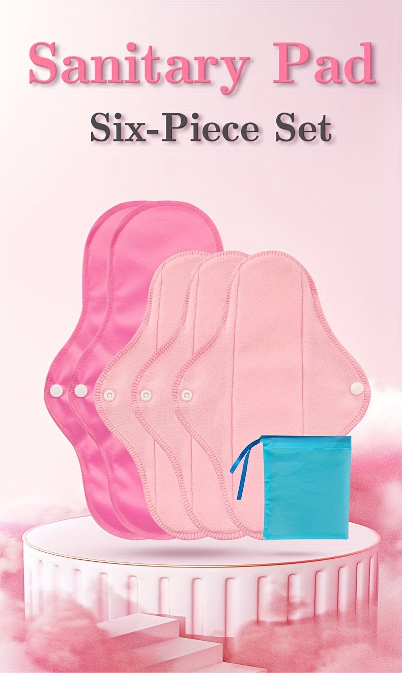 6pcs Reusable Sanitary Napkins Set - Ultra-Absorbent, Leak-Proof, and Misplacement-Proof Feminine Hygiene Products with Wings for Large Flow - Includes 1pc Storage Bag and Unscented Design for Comfortable and Convenient Menst