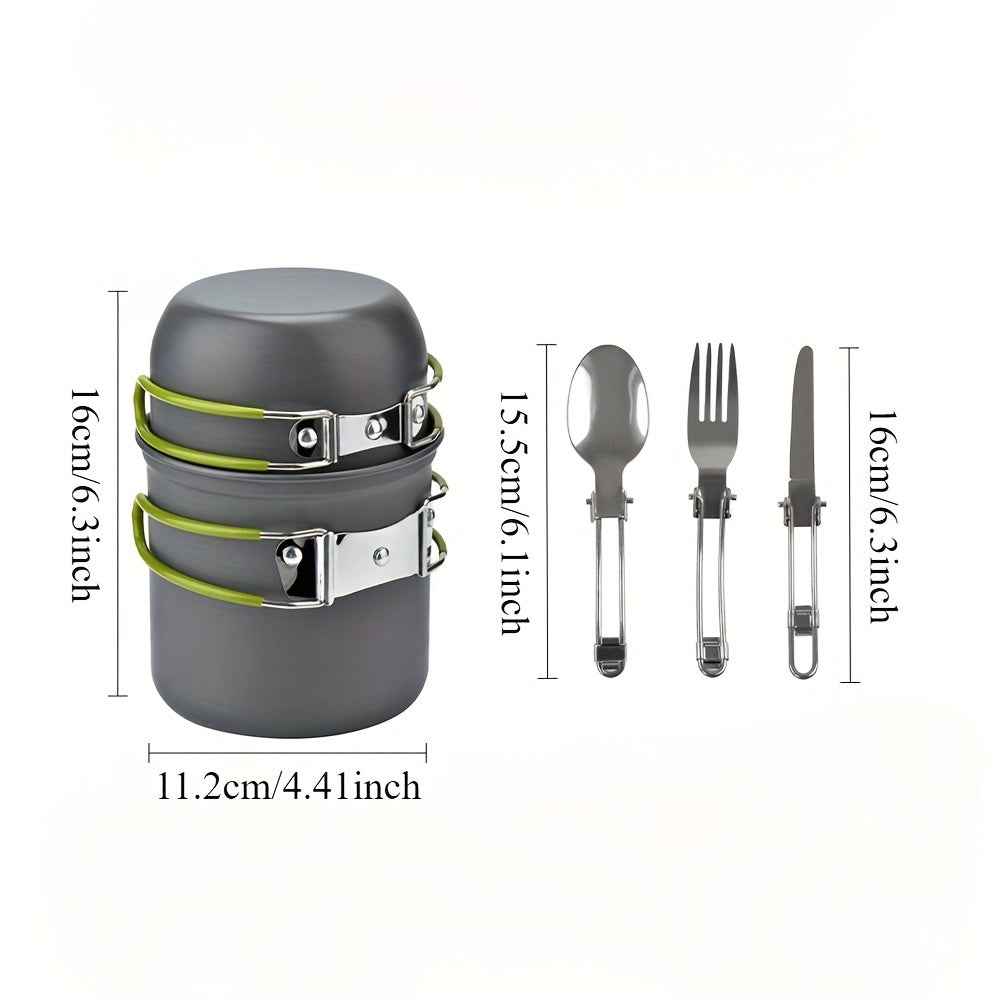 1pc Camping Cookware Kit With Stainless Forks Knives Spoons For Outdoor Camping, Picnic, Travel, Cooking