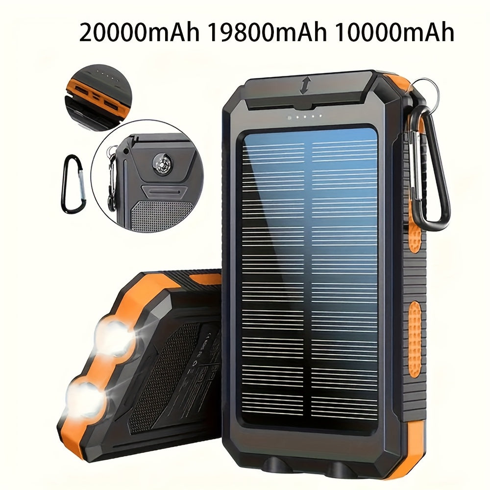 10000mAh/19800mAh/20000mAh Portable Solar Power Bank, Portable Solar Mobile Phone Charger, Camping External Battery Charger for Mobile Phones, 2 USB/ LED Flashlights with Compass
