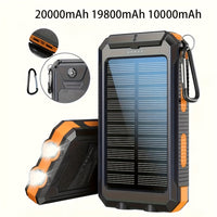 10000mAh/19800mAh/20000mAh Portable Solar Power Bank, Portable Solar Mobile Phone Charger, Camping External Battery Charger for Mobile Phones, 2 USB/ LED Flashlights with Compass