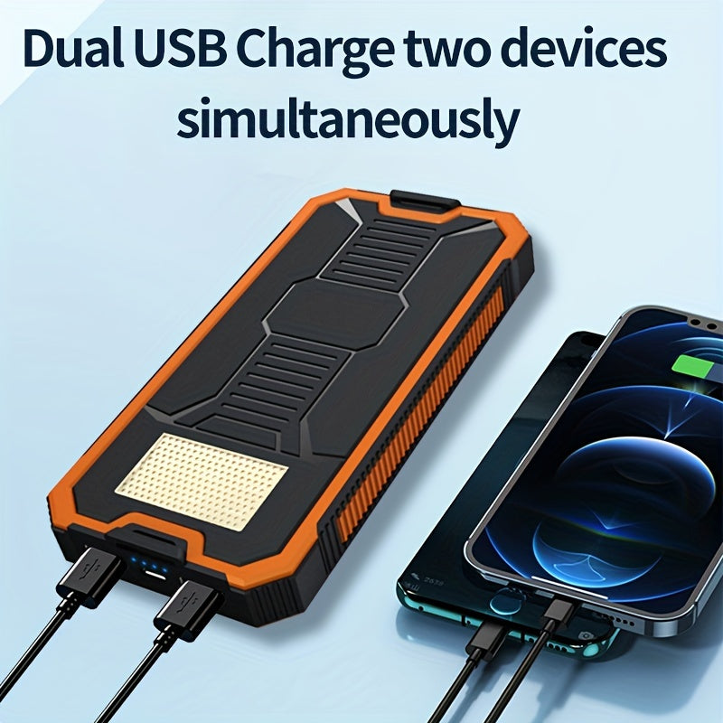 1pc EcoPower 10000mAh Solar Power Bank with LED Light, Dual Output, Portable Charger with Voltage Display, USB & Battery Powered, Universal Compatibility, Rechargeable Lithium Polymer Battery