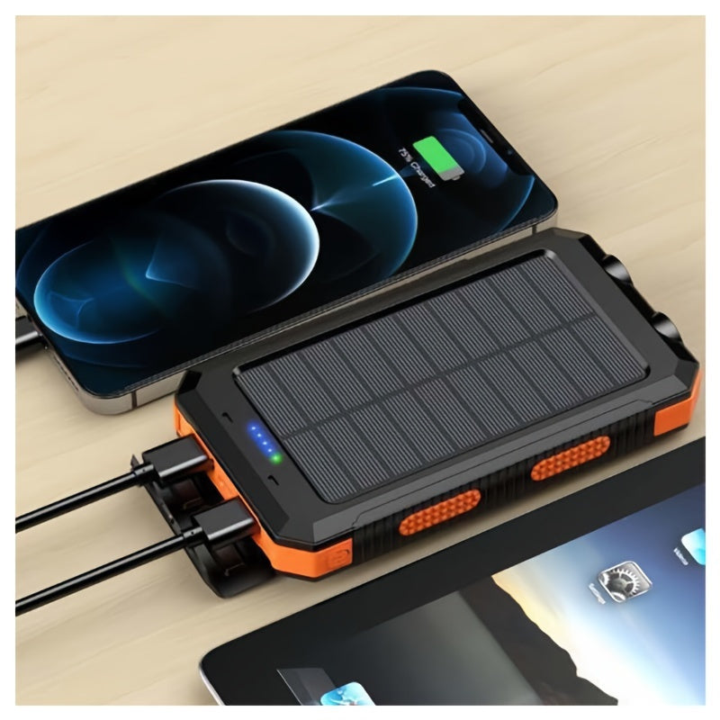 10000mAh/19800mAh/20000mAh Portable Solar Power Bank, Portable Solar Mobile Phone Charger, Camping External Battery Charger for Mobile Phones, 2 USB/ LED Flashlights with Compass