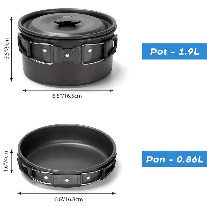 15pcs Camping Cookware Set - Non-Stick Aluminum Alloy, Includes Kettle, Frying Pan, Plates & Utensils for Outdoor Adventures