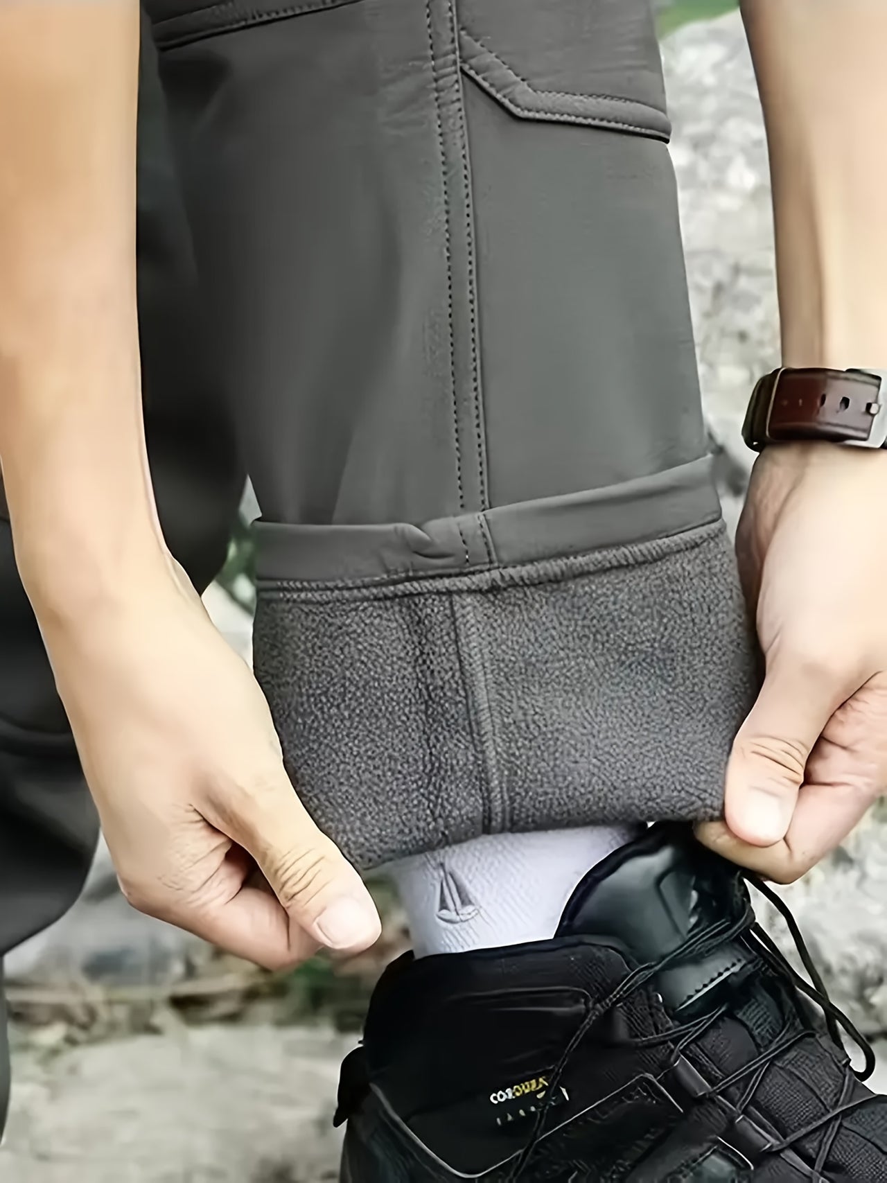 Warm & Durable Men's Tactical Pants - Fleece-Lined Polyester-Spandex Blend, Casual Style with Multiple Pockets & Adjustable Waistband for Winter Outdoor Activities - Seeds-or-Survival