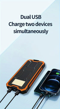 1pc EcoPower 10000mAh Solar Power Bank with LED Light, Dual Output, Portable Charger with Voltage Display, USB & Battery Powered, Universal Compatibility, Rechargeable Lithium Polymer Battery