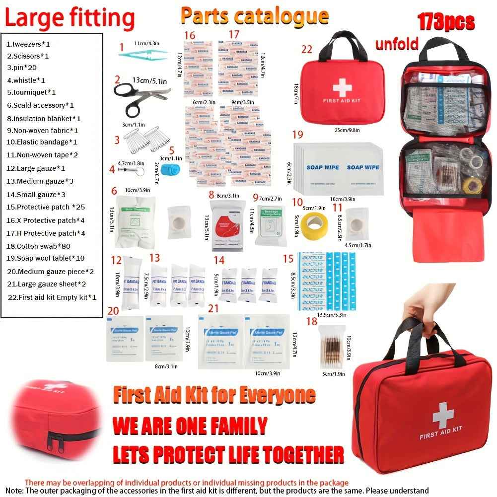27pcs/173pcs Multi-purpose Small/Large First Aid Kit: Portable Bag For Outdoor Hunting, Hiking, Camping And More - Including Emergency Supplies! Included Accessories