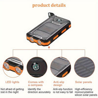 10000mAh/19800mAh/20000mAh Portable Solar Power Bank, Portable Solar Mobile Phone Charger, Camping External Battery Charger for Mobile Phones, 2 USB/ LED Flashlights with Compass
