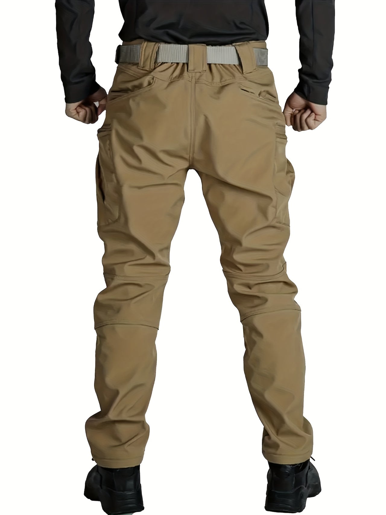 Warm & Durable Men's Tactical Pants - Fleece-Lined Polyester-Spandex Blend, Casual Style with Multiple Pockets & Adjustable Waistband for Winter Outdoor Activities - Seeds-or-Survival