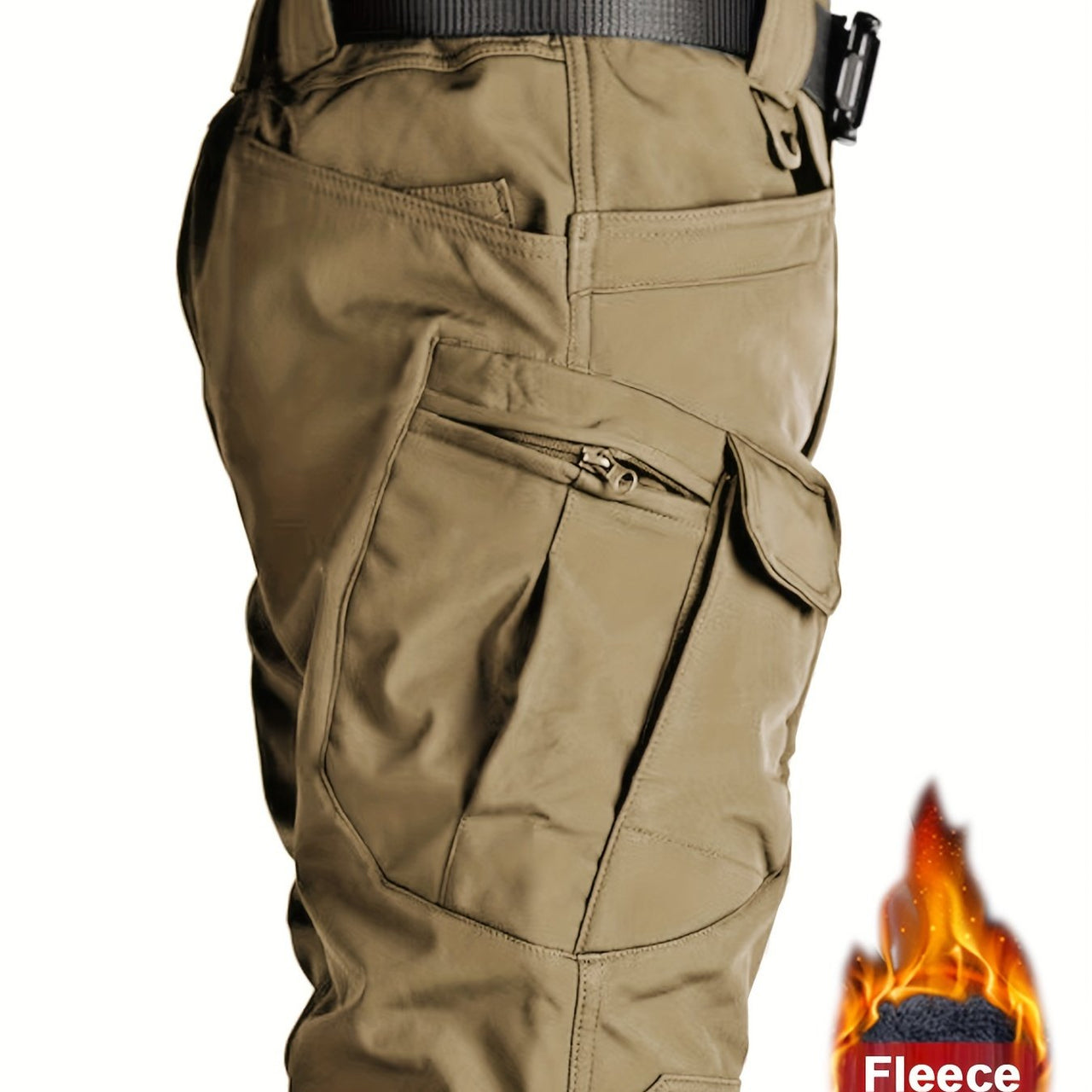 Warm & Durable Men's Tactical Pants - Fleece-Lined Polyester-Spandex Blend, Casual Style with Multiple Pockets & Adjustable Waistband for Winter Outdoor Activities - Seeds-or-Survival