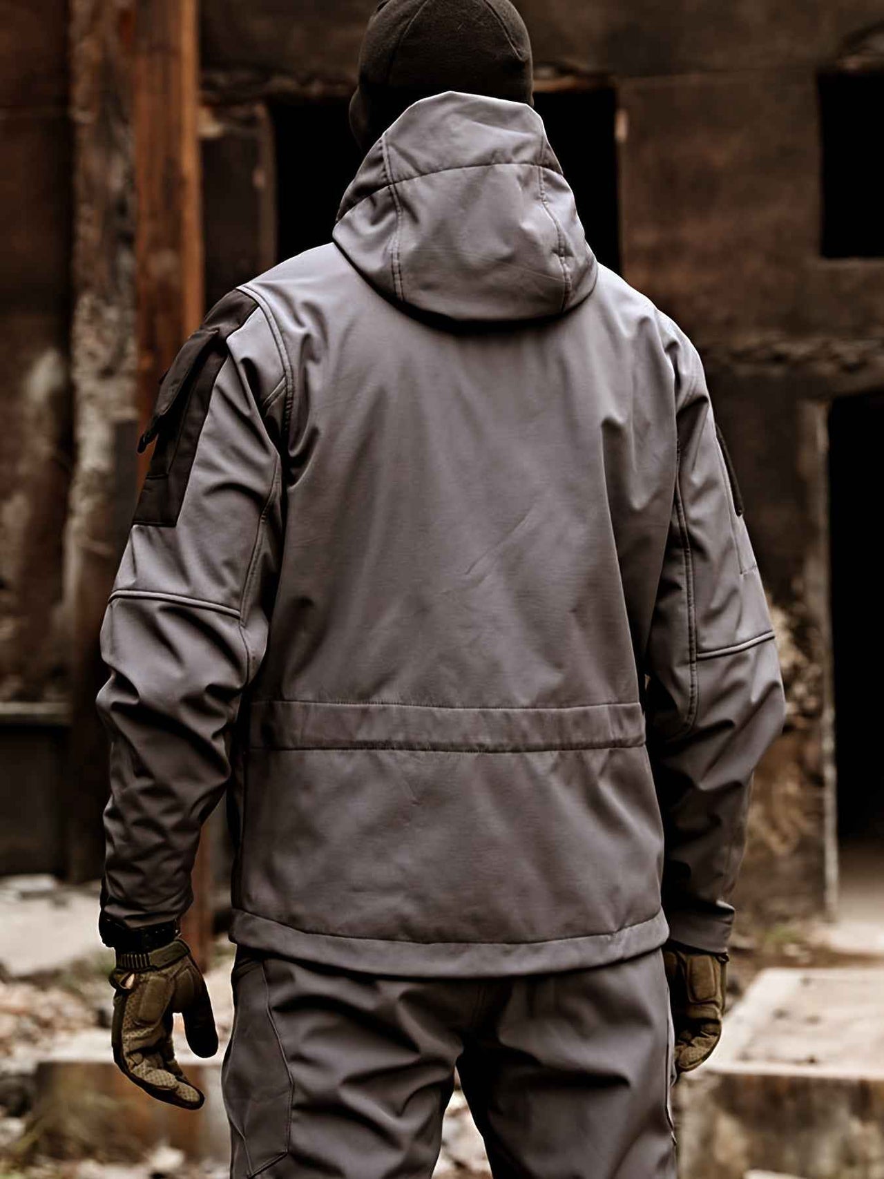 Chic Color Block Men's Windproof Long Sleeve Hooded Zip Up Jacket With Multi-pocket, Men's Outdoor Tactical Outwear For Fall Winter Hiking Camping Fishing