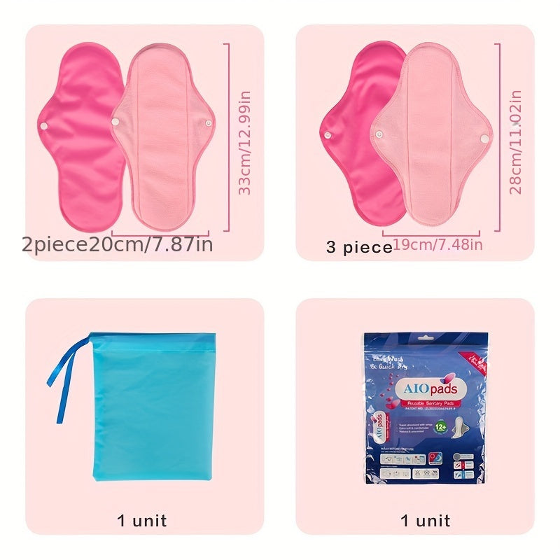 6pcs Reusable Sanitary Napkins Set - Ultra-Absorbent, Leak-Proof, and Misplacement-Proof Feminine Hygiene Products with Wings for Large Flow - Includes 1pc Storage Bag and Unscented Design for Comfortable and Convenient Menst